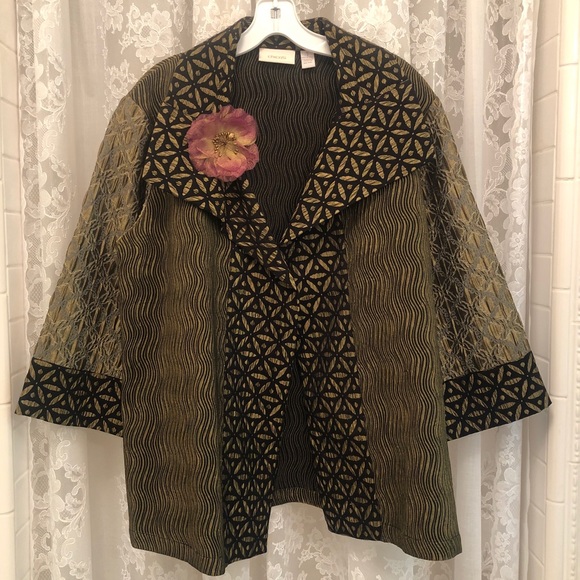 CHICO'S * NWOT Green/Black Metallic Kimono Jacket - Picture 8 of 9